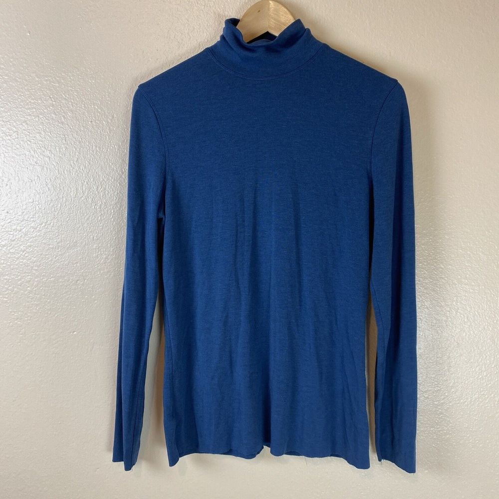 Kit & Ace M Long Sleeve Top Tee Blouse Turtleneck Blue Stretch Cashmere Blend